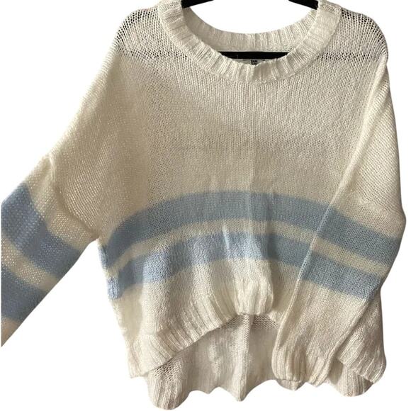Tobi Striped Knitted Pullover Sweater In Blue & Cream Size Medium - Picture 2 of 5